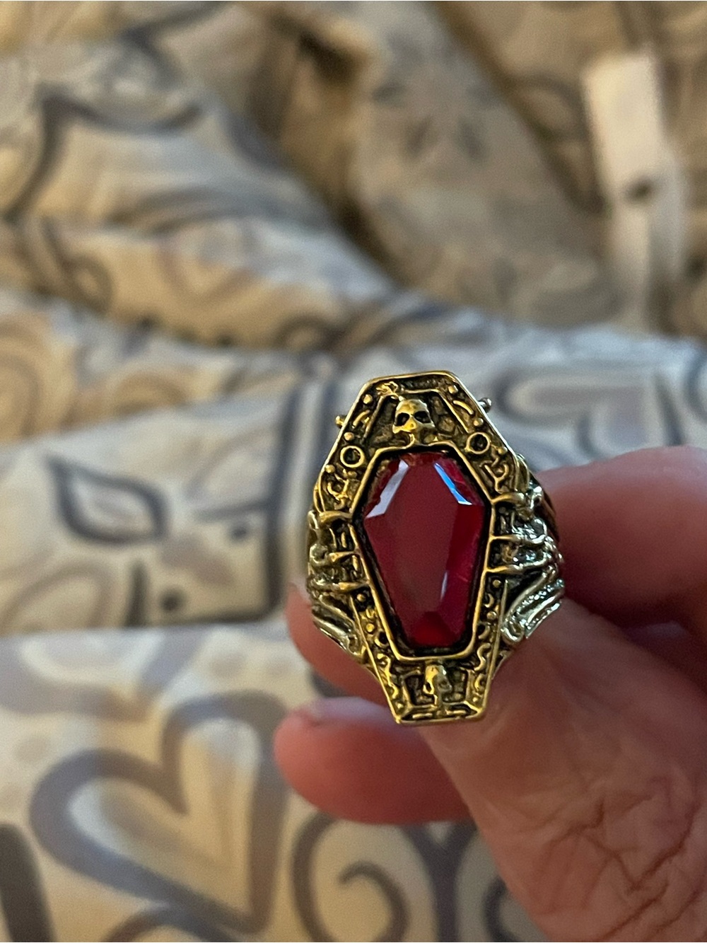 Gold-Tone Red Gem Statement Ring - Women Jewelry Coffin size 6